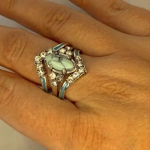 Three in one 3pc Turquoise Aquamarine Ring Set - 6